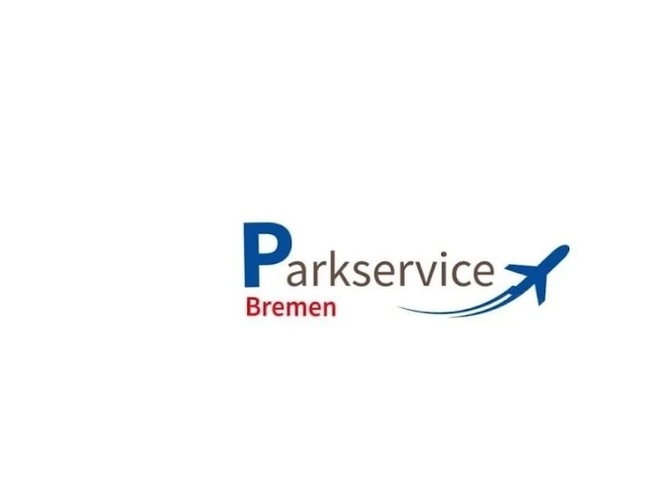 Parkservice Bremen Parkhaus. Logo des Parkhauses auf weißem Hintergrund. Kleines Flugzeugsymbol daneben.