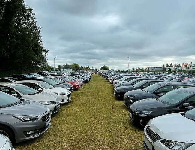 Plac parkingowy wraz z zaparkowanymi pojazdami