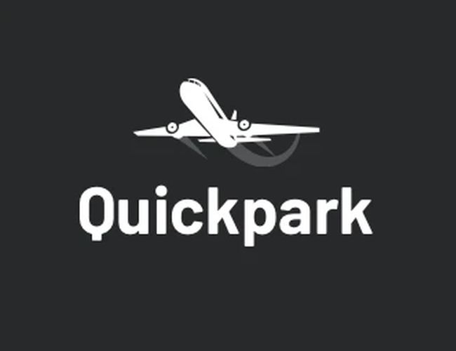 Parking Quickpark Valet - Na czarnym tle jasny samolot i napis Quickpark.