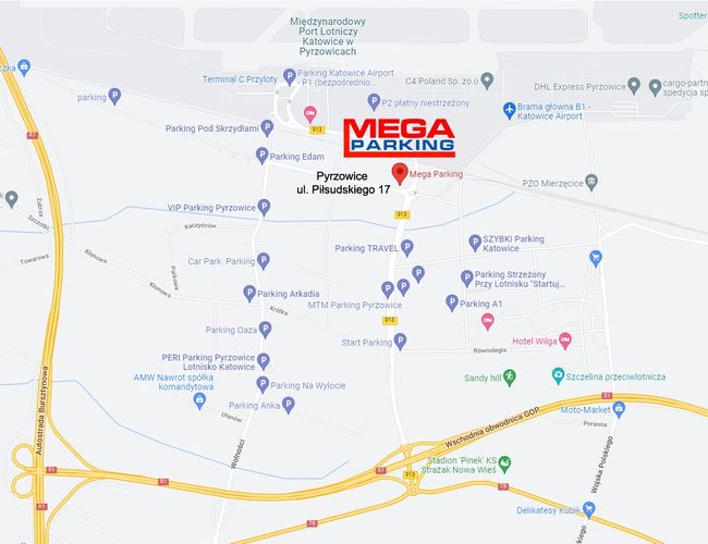 MEGA Parking - En la imagen hay un mapa con la ubicación del estacionamiento. Se ha marcado el lugar en la calle Piłsudskiego 17.