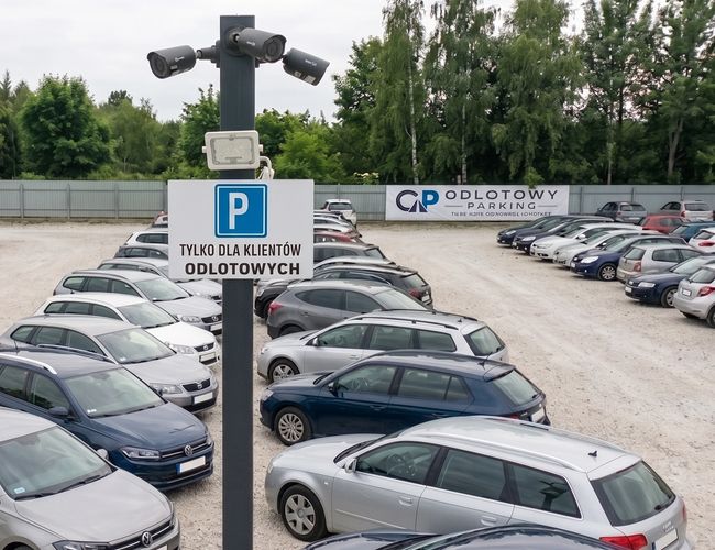 Odlotowy Parking Mado - Dwa samochody dostawcze stoją na trawie. W tle są drzewa i budynek.