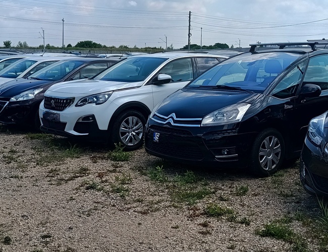 Gran Parking - En el aparcamiento hay muchos coches. El terreno es de grava y está abierto. Los coches están alineados en filas.