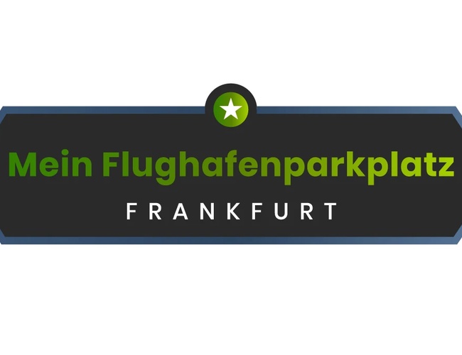 Parking Mein-Flughafenparkplatz-Frankfurt P3. Logo w kolorze zielono-czarnym z napisem „Mein Flughafenparkplatz Frankfurt”.