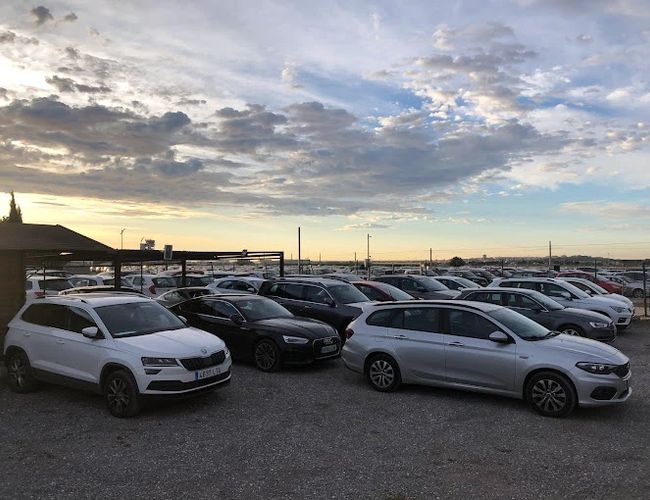 Sunline Parking Outdoor Valet – Widoczny parking z samochodami osobowymi. Teren jest otwarty i żwirowy. Na horyzoncie niebo z chmurami.