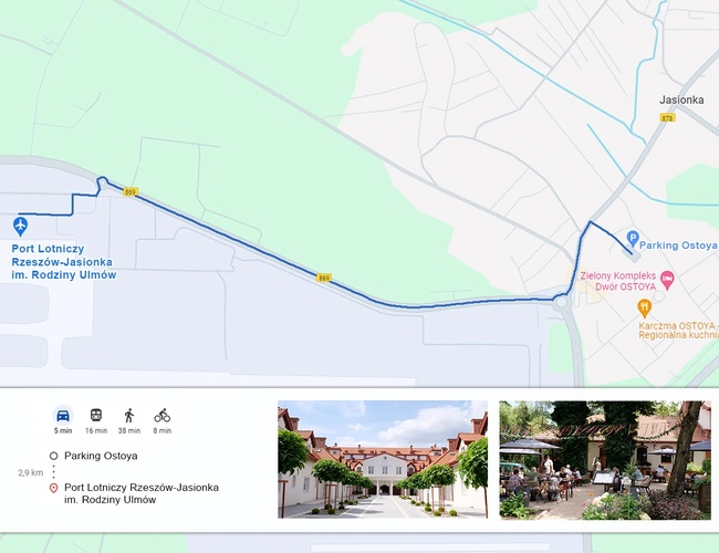 Zelené parkovisko Komplex Dwór Ostoya – na obrázku je mapa s umiestnením.