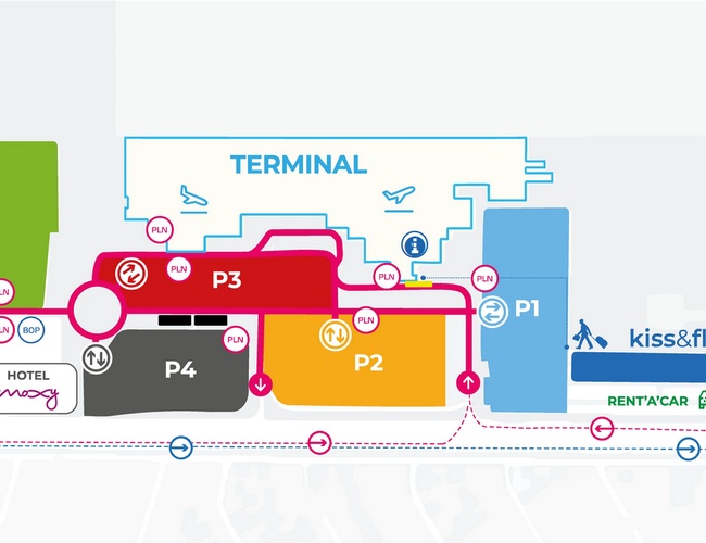 Oficiálne parkovisko P4 - na obrázku je mapa s umiestnením parkovísk pri termináli.