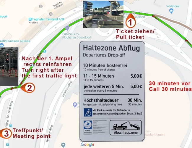 Deluxe Valet Parking – Na zdjęciu jest mapa z lokalizacją oraz istotnymi wskazówkami dotyczącymi parkowania i opłat.