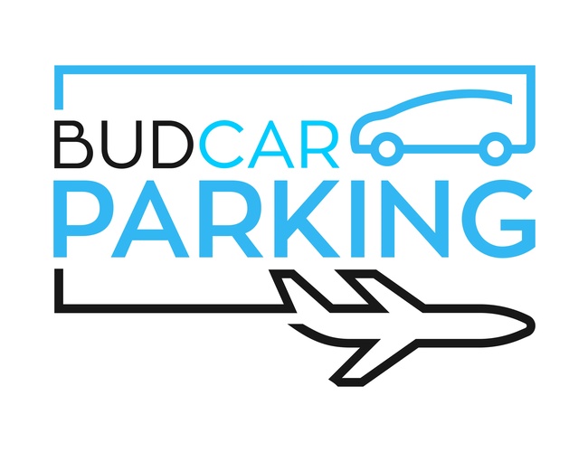 Parking BUDCAR - logo de aparcamiento sobre fondo blanco.